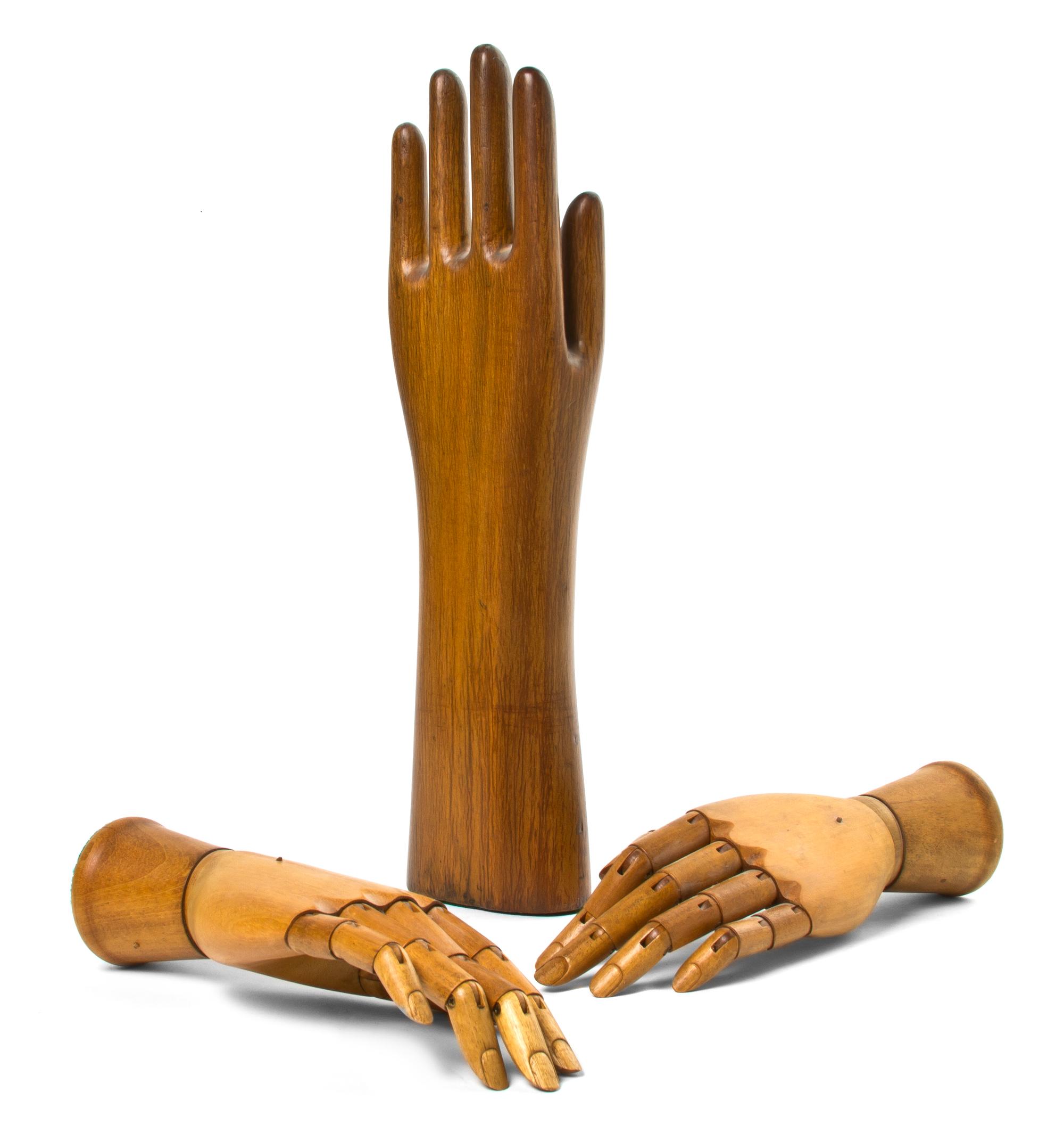 A Pair of Articulated Hands, Length of pair 8 1/2 inches.