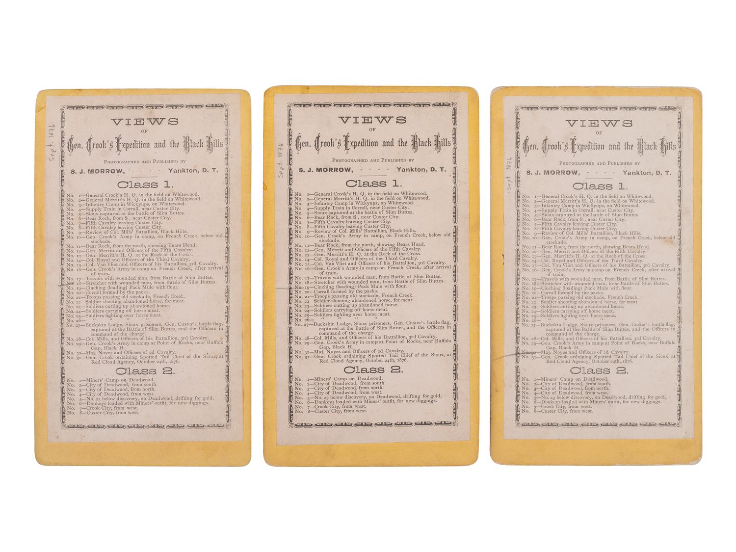 MORROW, Stanley J. (1843-1921), photographer. A group of 19 stereoviews from General Crook's Expedition and the Black Hills series, incl. reenactment of the 1876 "Starvation March."