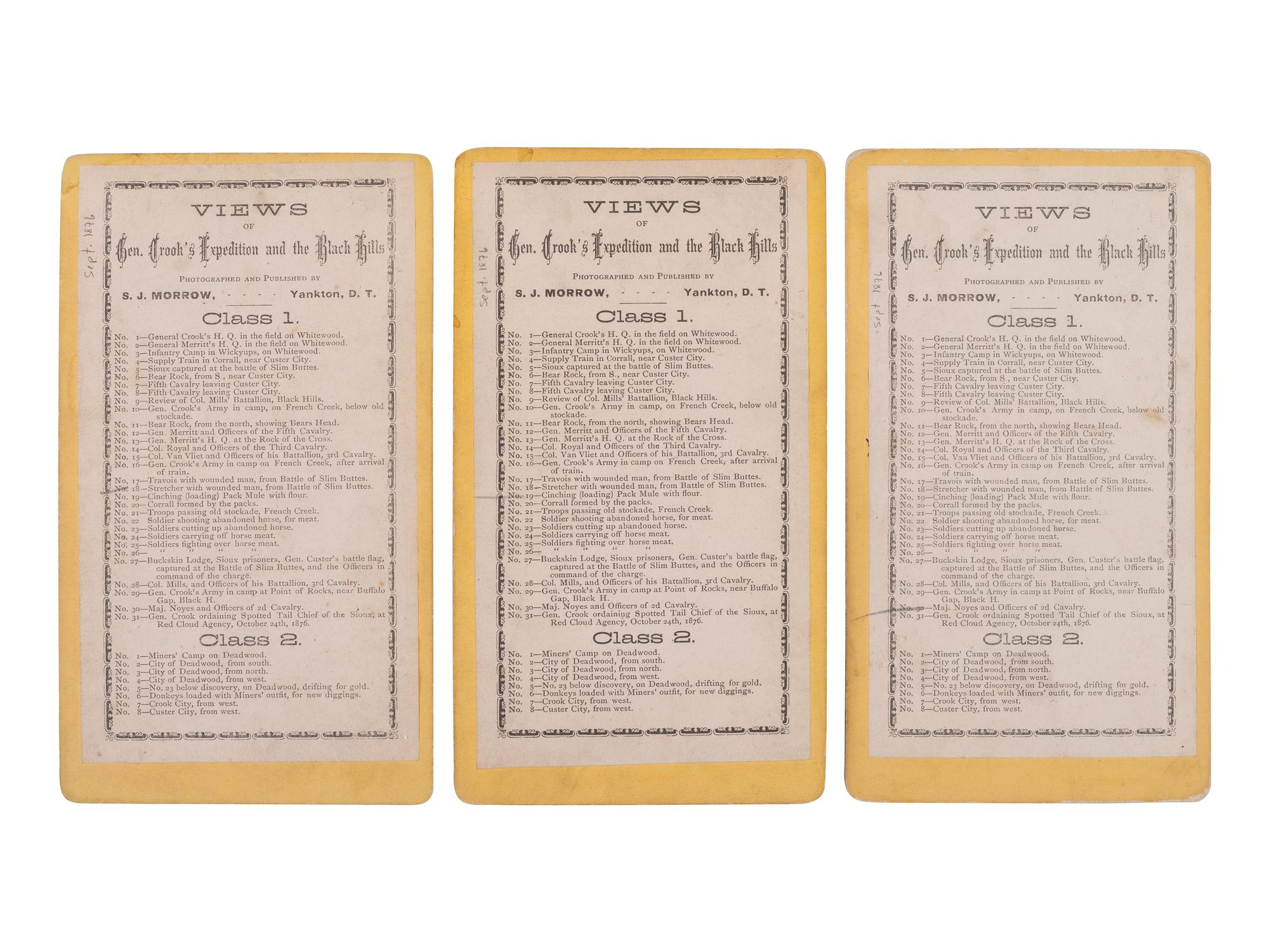MORROW, Stanley J. (1843-1921), photographer. A group of 19 stereoviews from General Crook's Expedition and the Black Hills series, incl. reenactment of the 1876 "Starvation March."