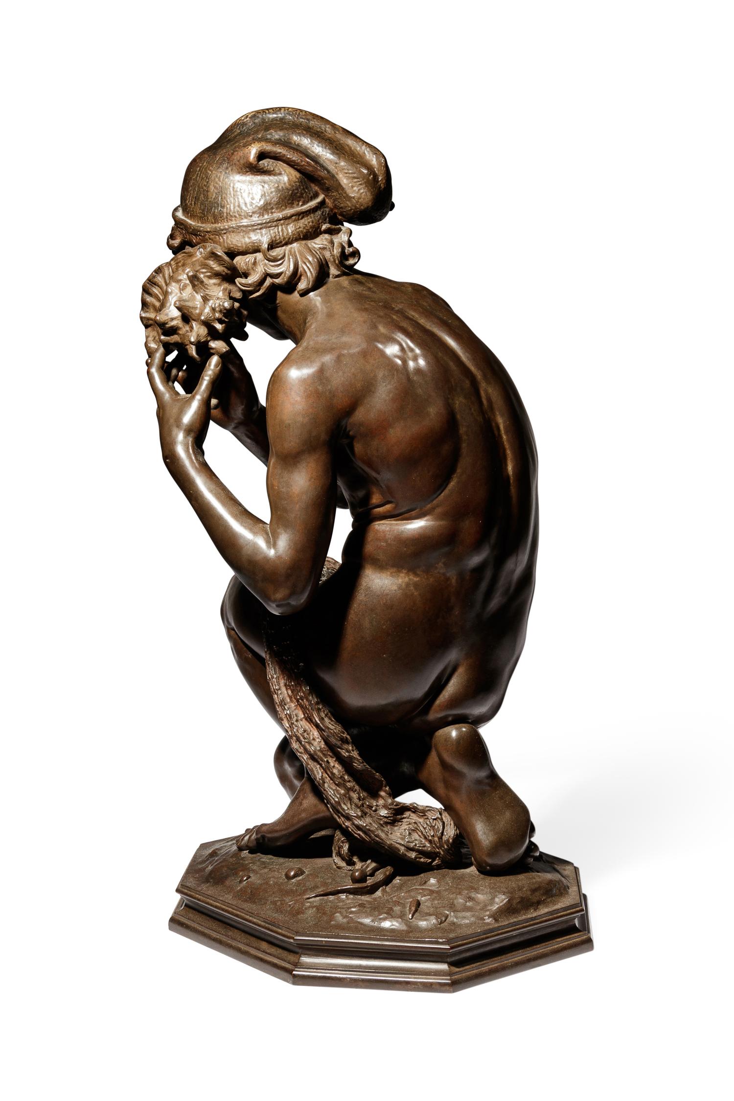 Jean-Baptiste Carpeaux (French, 1827-1875) | 19th Century | Le jeune pêcheur à la coquille | bronze | signed JB Carpeaux and with Propriété Carpeaux stamp | Height 35 1/2 x width 15 5/8 x depth 18 5/8 inches.