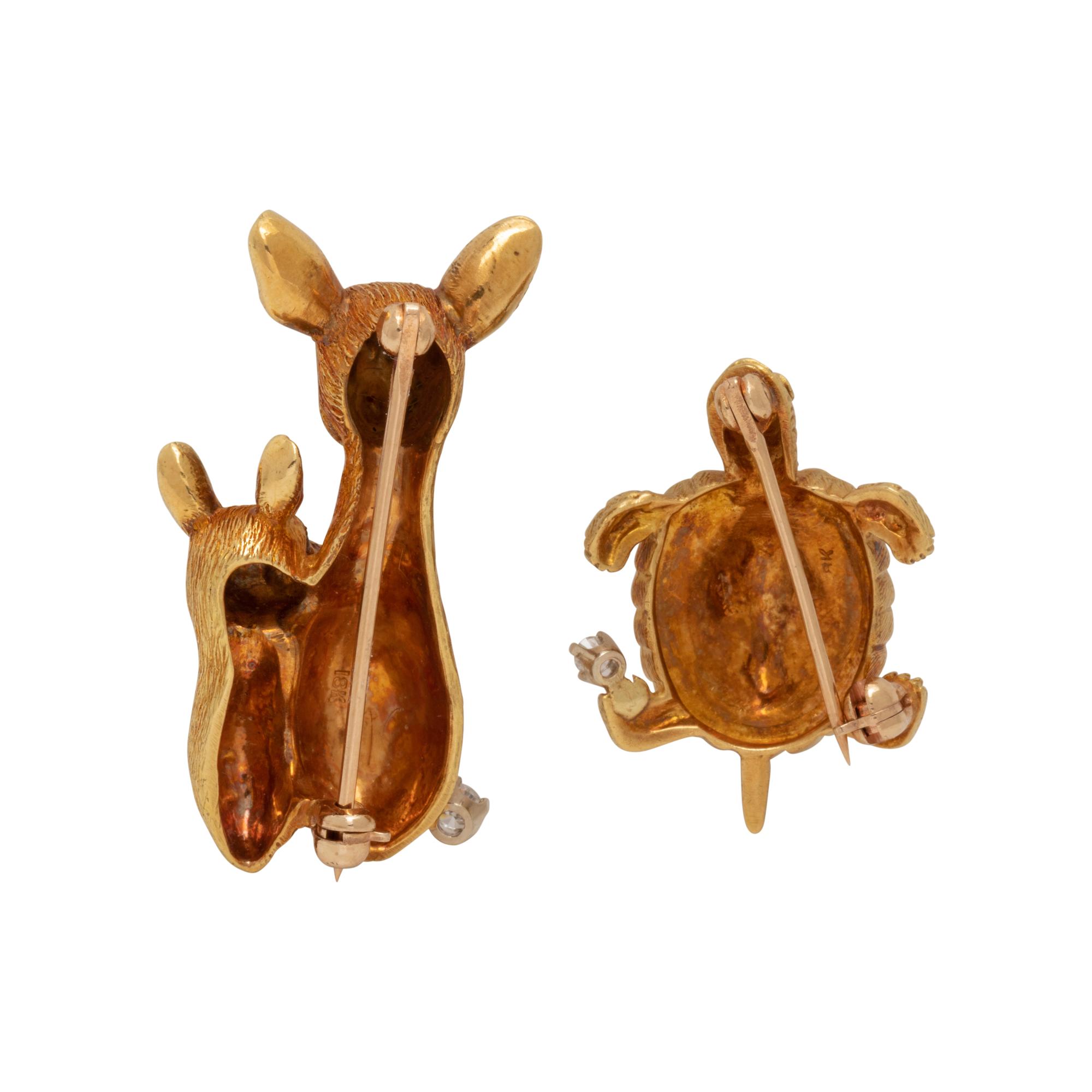 COLLECTION OF YELLOW GOLD ANIMAL BROOCHES