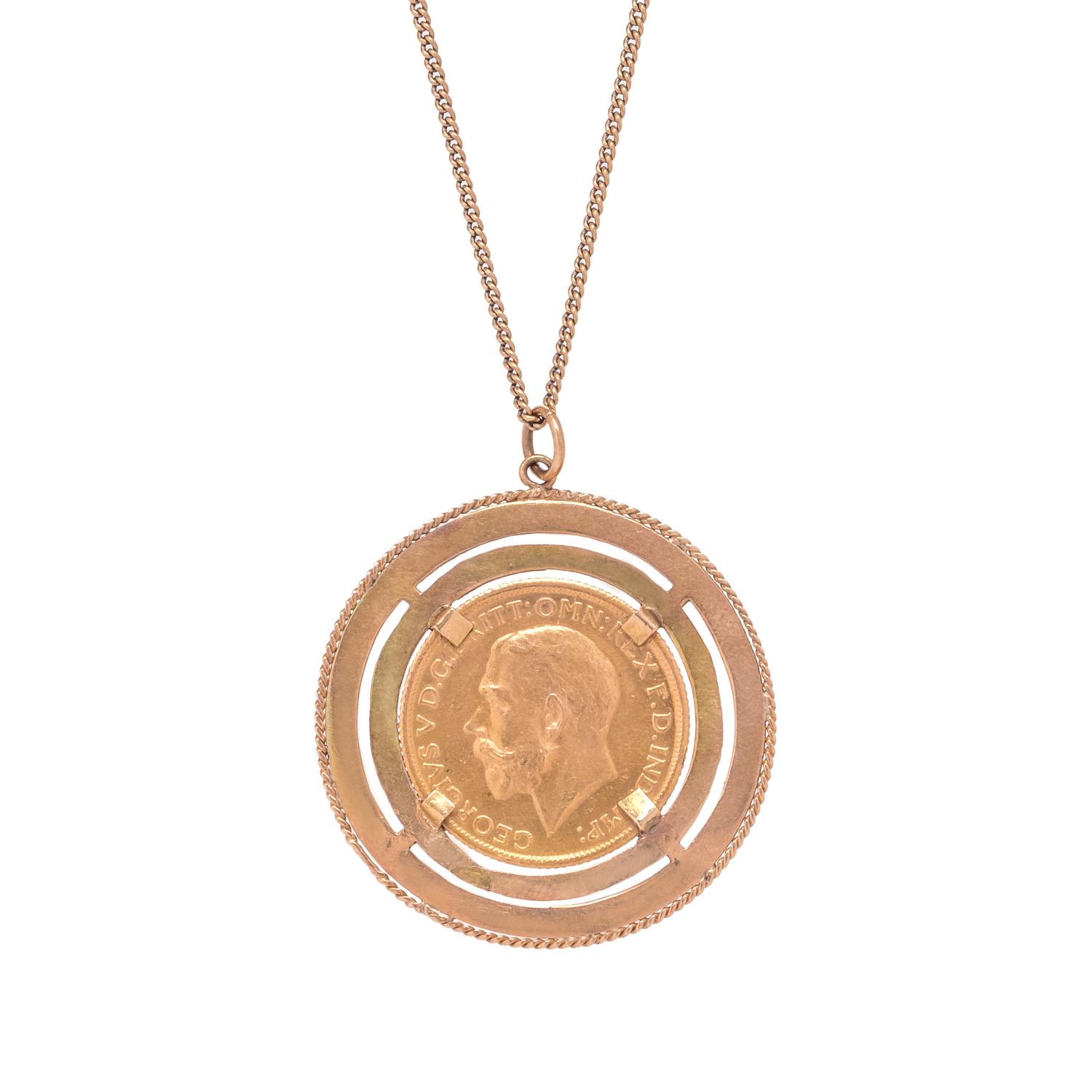 YELLOW GOLD AND COIN PENDANT/NECKLACE