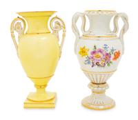 Two Meissen Porcelain Handled Vases