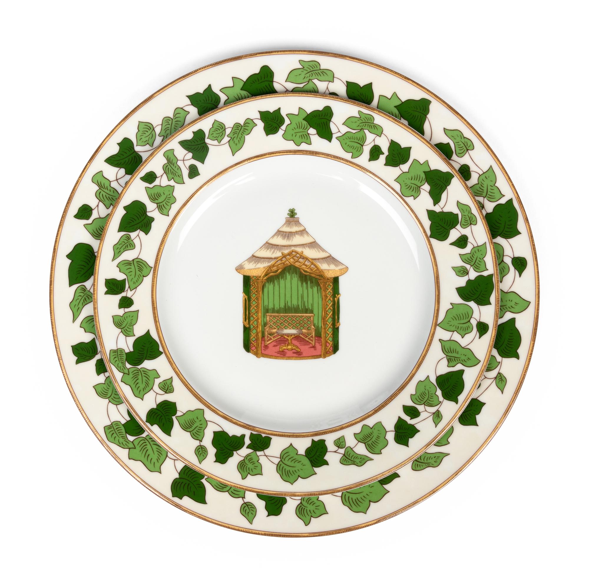 A Set of Pierre Frey for Limoges Les Gloriettes Porcelain Dinner and Salad Plates