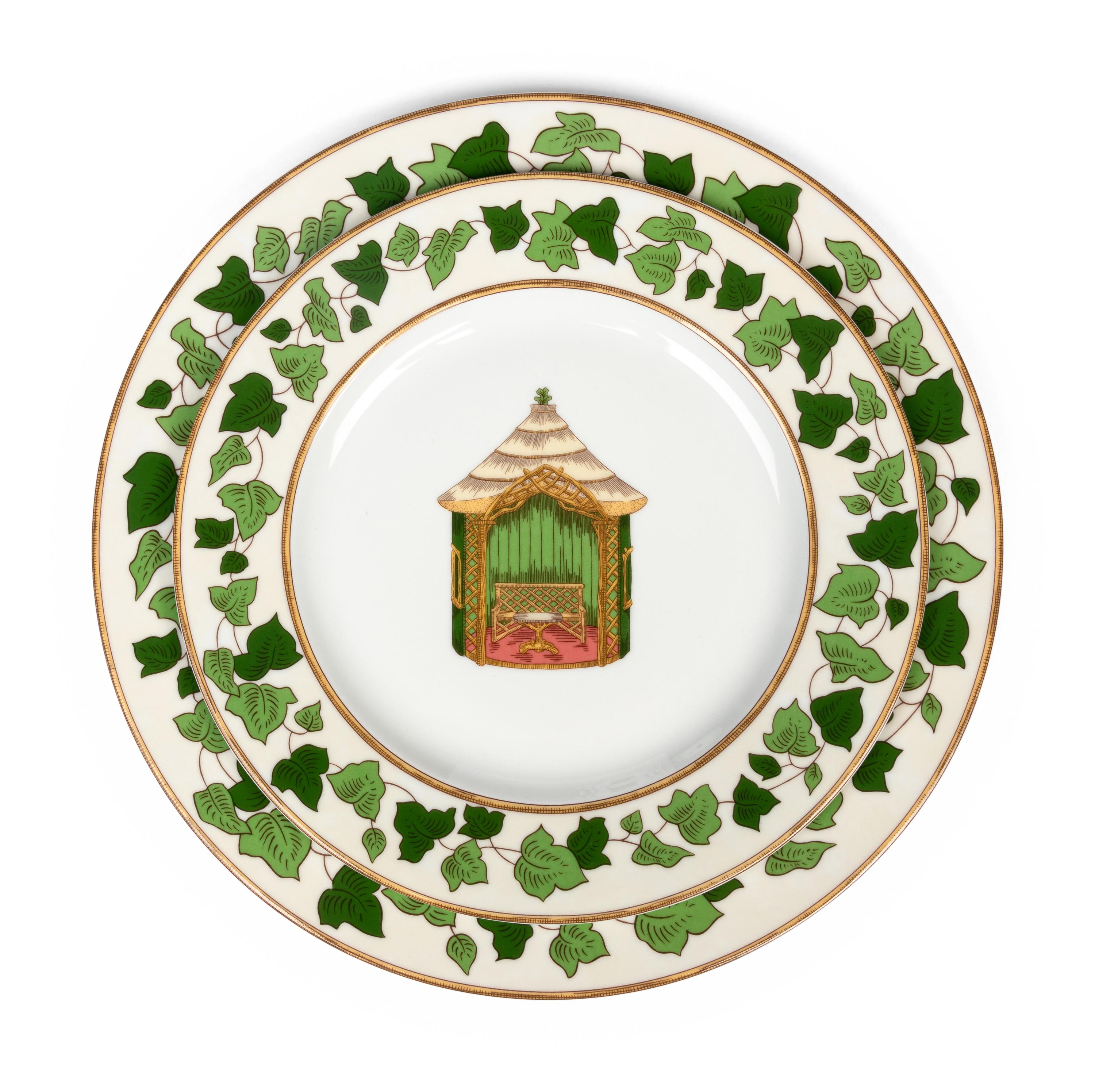 A Set of Pierre Frey for Limoges Les Gloriettes Porcelain Dinner and Salad Plates