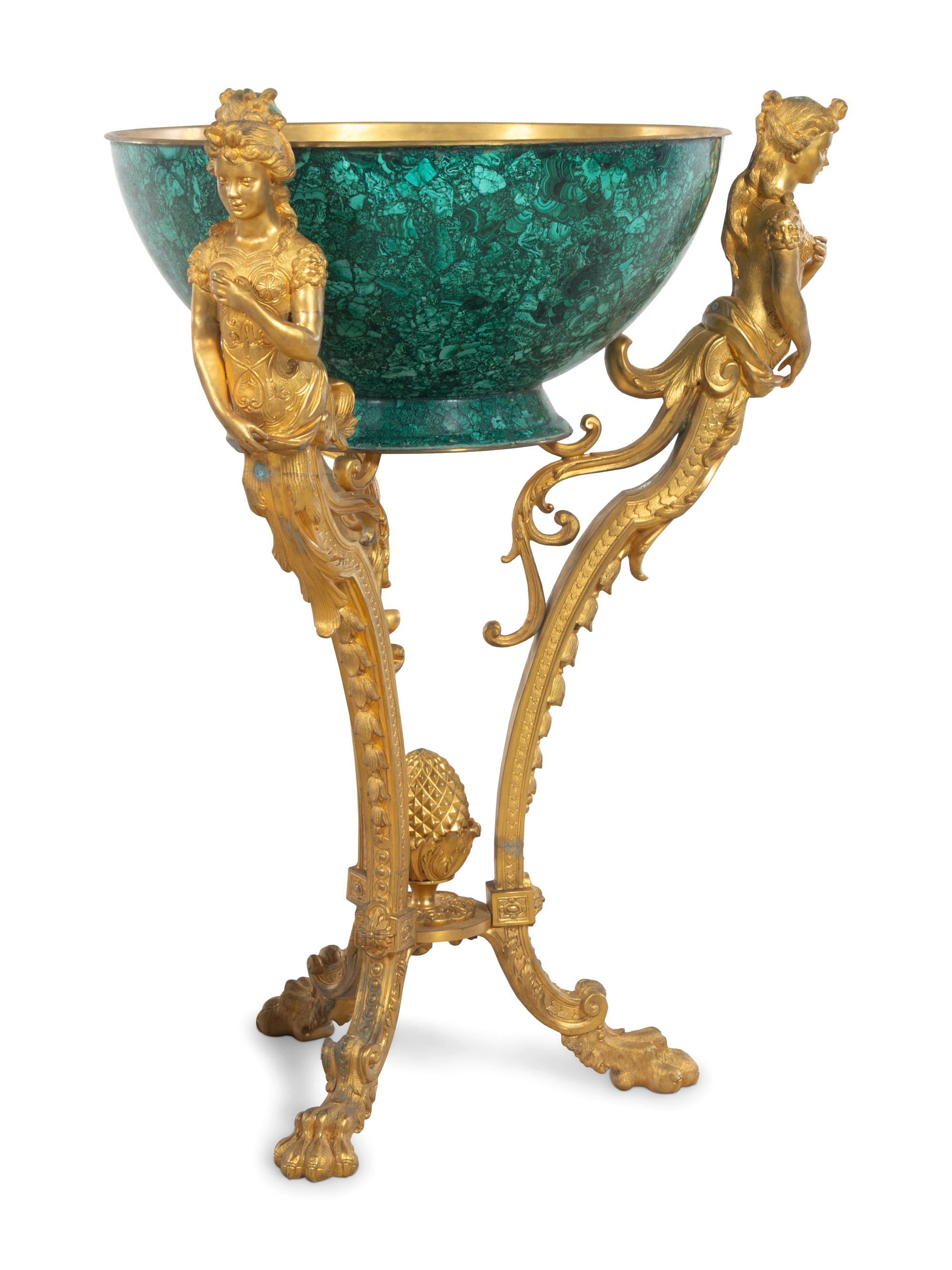 A Pair of Empire Style Gilt Bronze and Malachite Veneered Wine Coolers