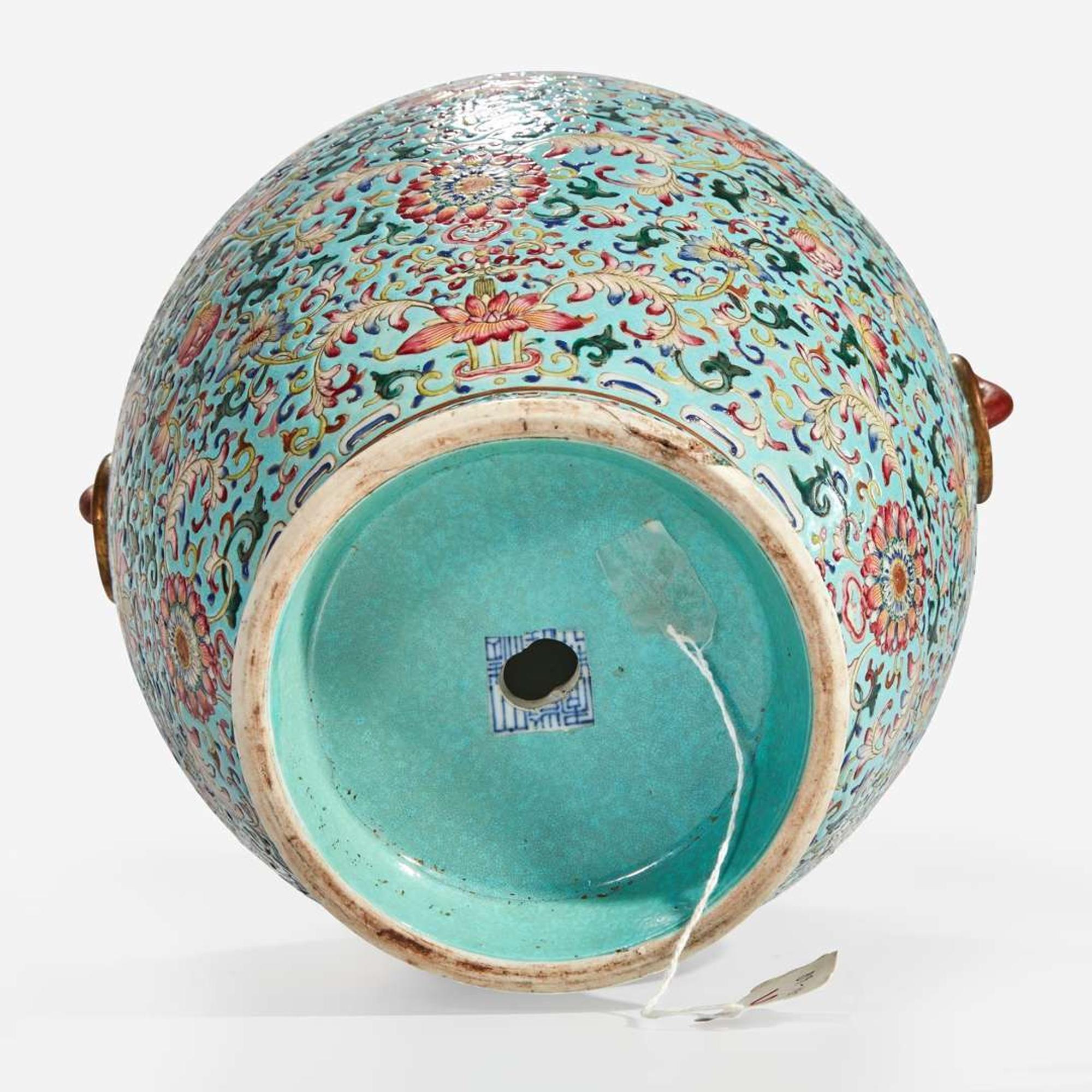 A Chinese famille rose turquoise-ground porcelain vase