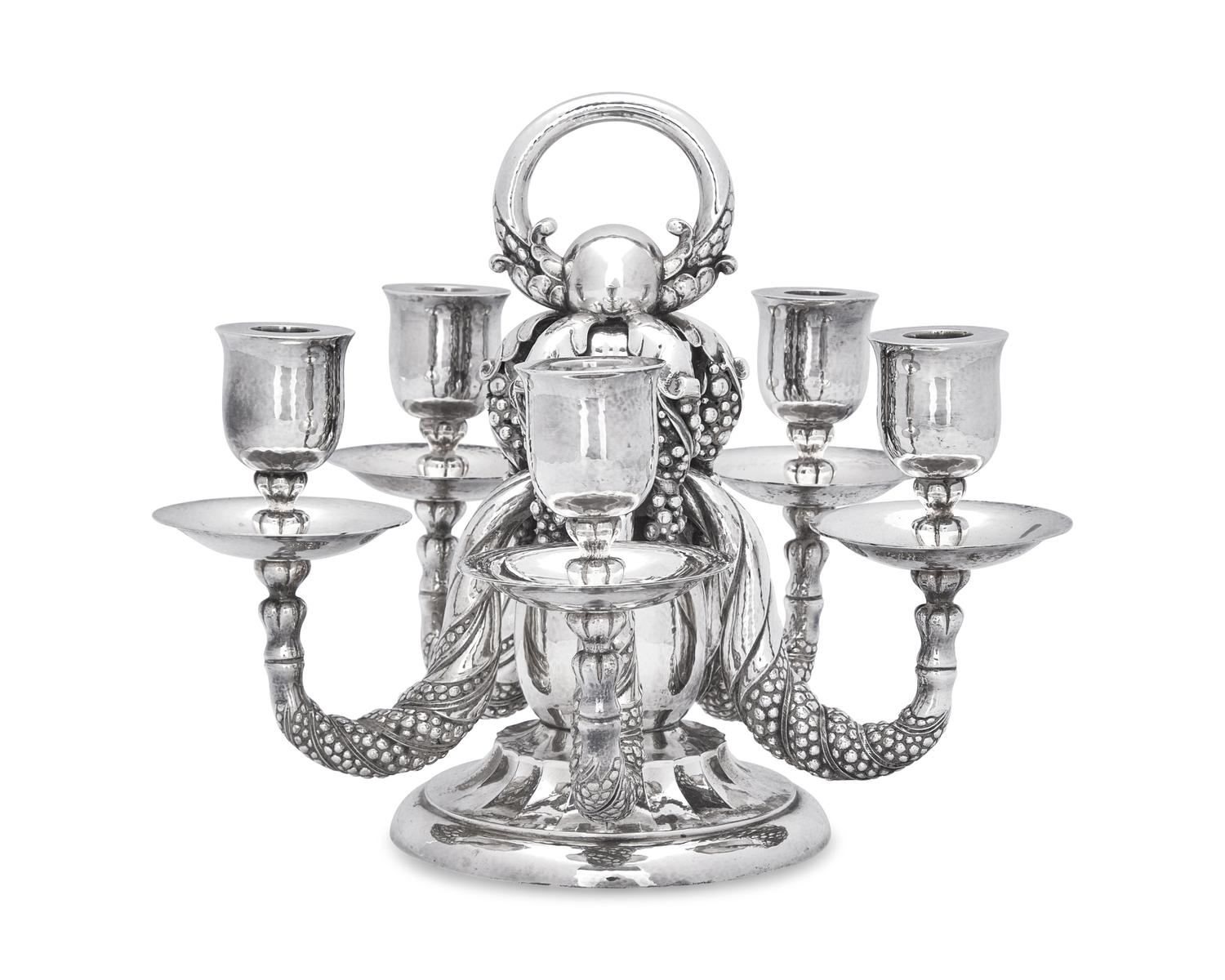A Georg Jensen Silver Five-Light Candelabrum
