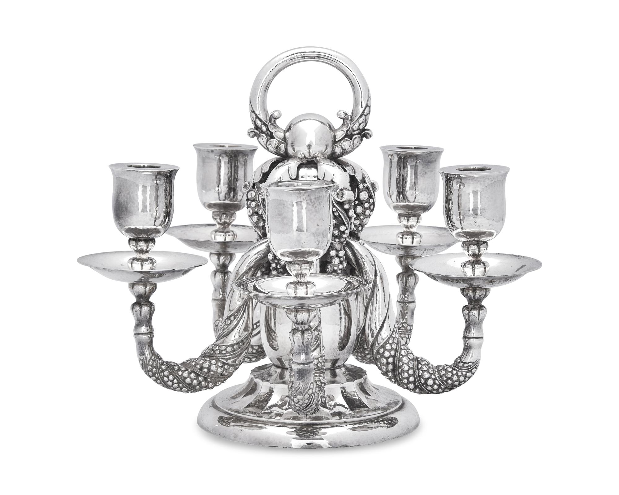 A Georg Jensen Silver Five-Light Candelabrum