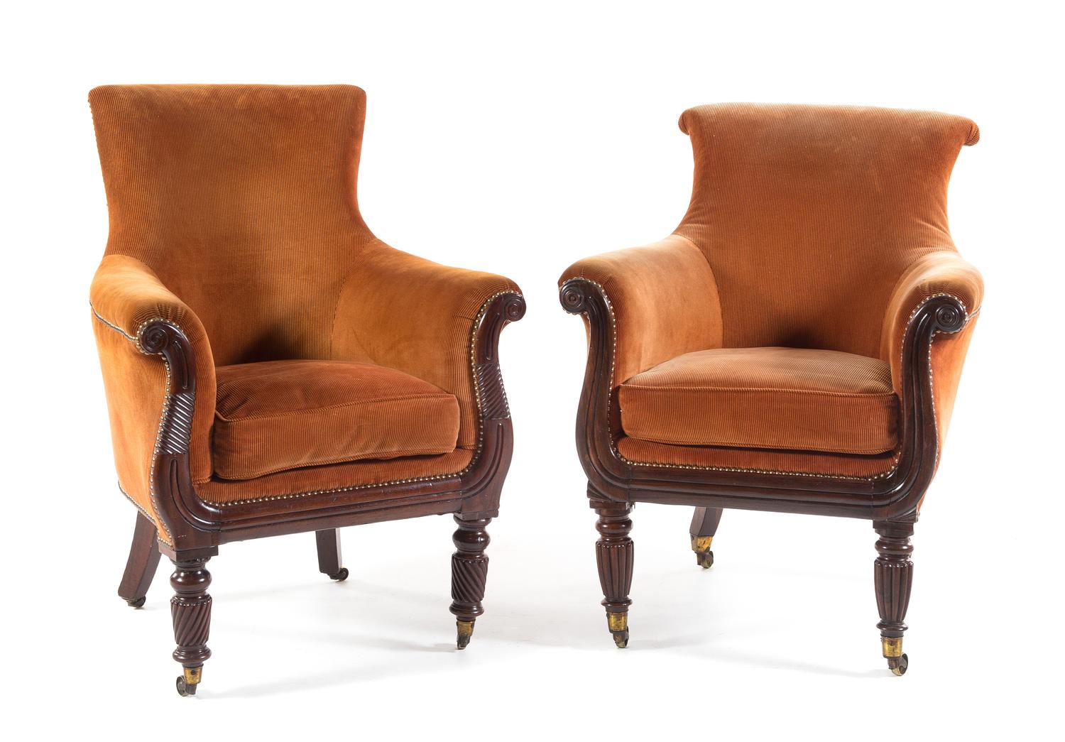A Pair of George IV Library Chairs Height 38 inches. — 19TH CENTURY