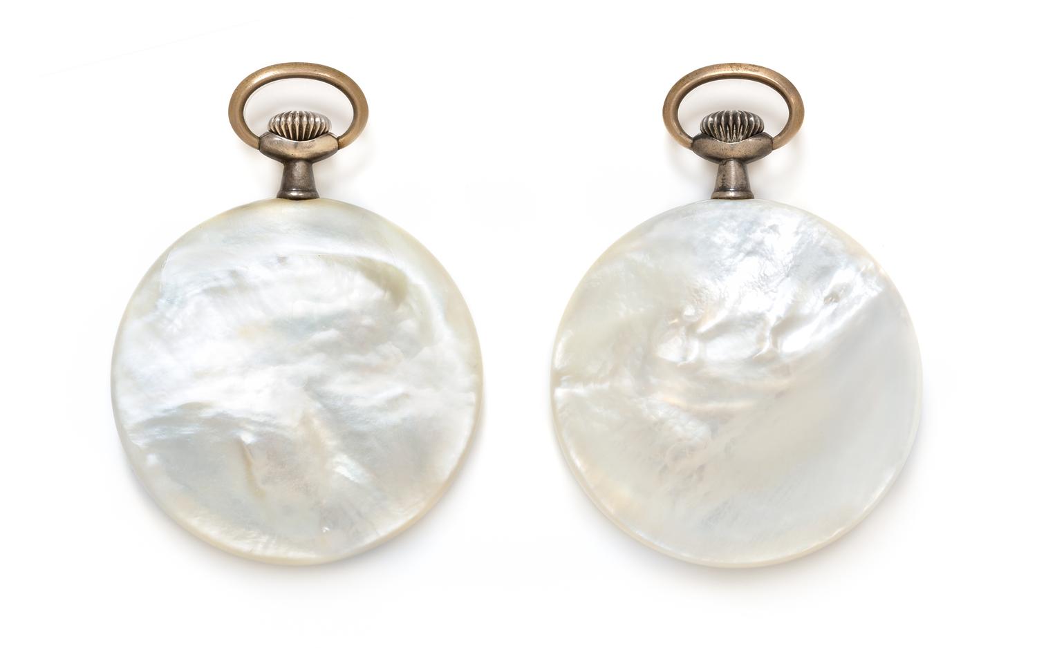 A Pair of Silver and Mother-of-Pearl Cased Open Face Pocket Watches, 75.90 dwts.