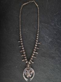 Navajo Sterling Silver and Turquoise Squash Blossom Necklace
