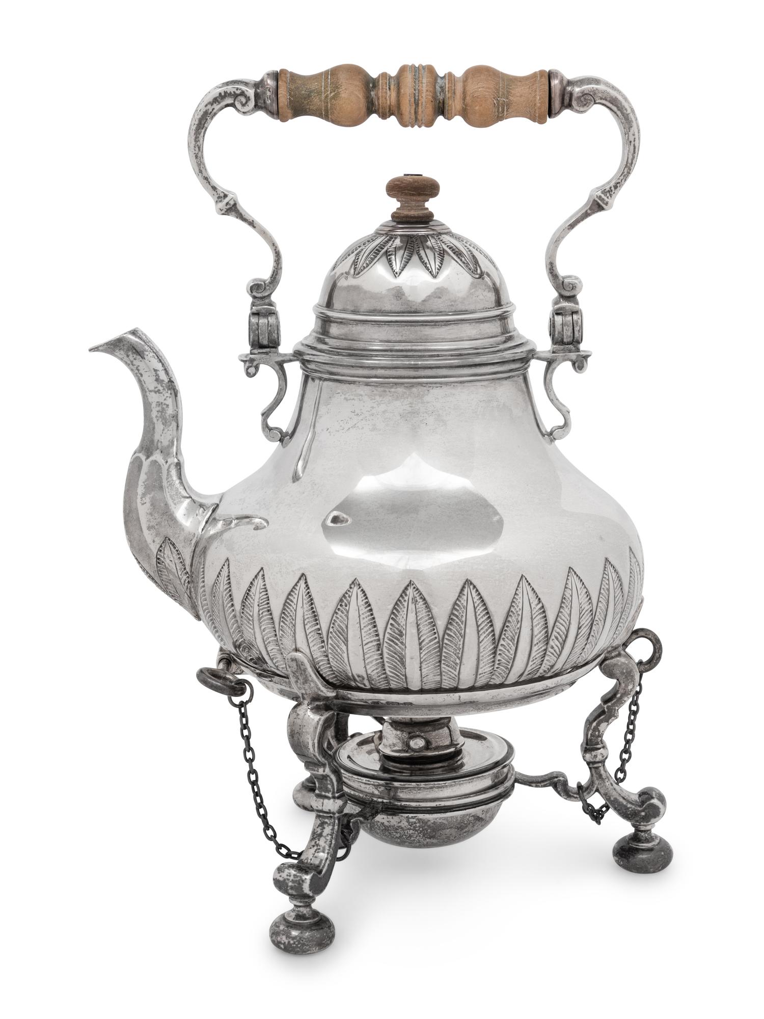 An English Silver Hot Water Kettle on Stand