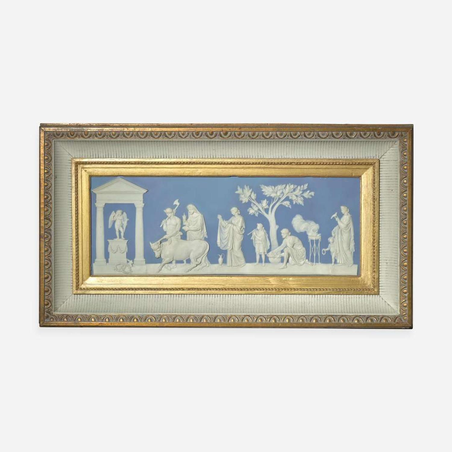 A Very Large Light Blue Dip Jasperware "Sacrifice to Love" Plaque UK, 19th century