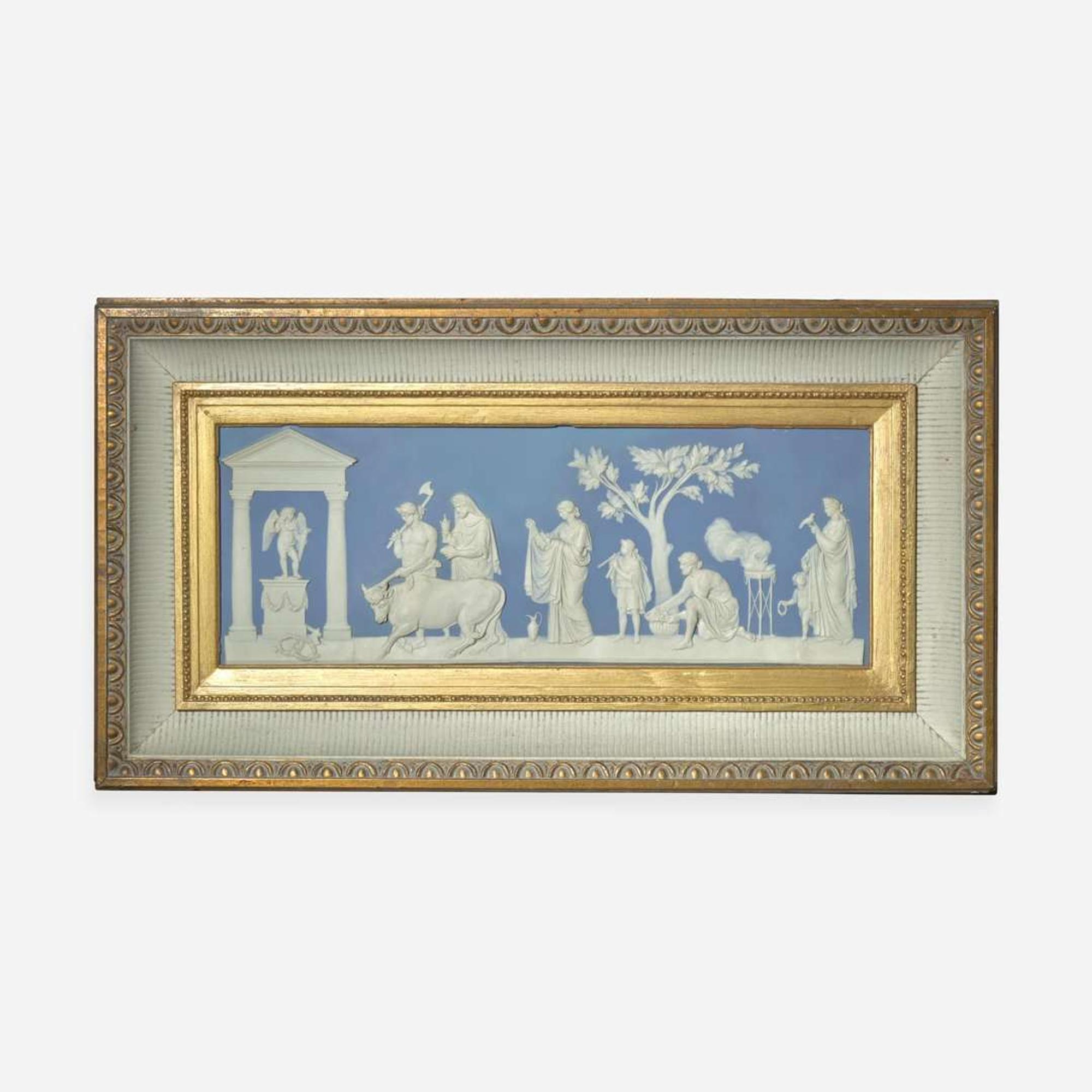 A Very Large Light Blue Dip Jasperware "Sacrifice to Love" Plaque UK, 19th century