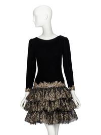 Oscar de la Renta, Velvet & Gold Lace Dress, 1980s Runway Sample