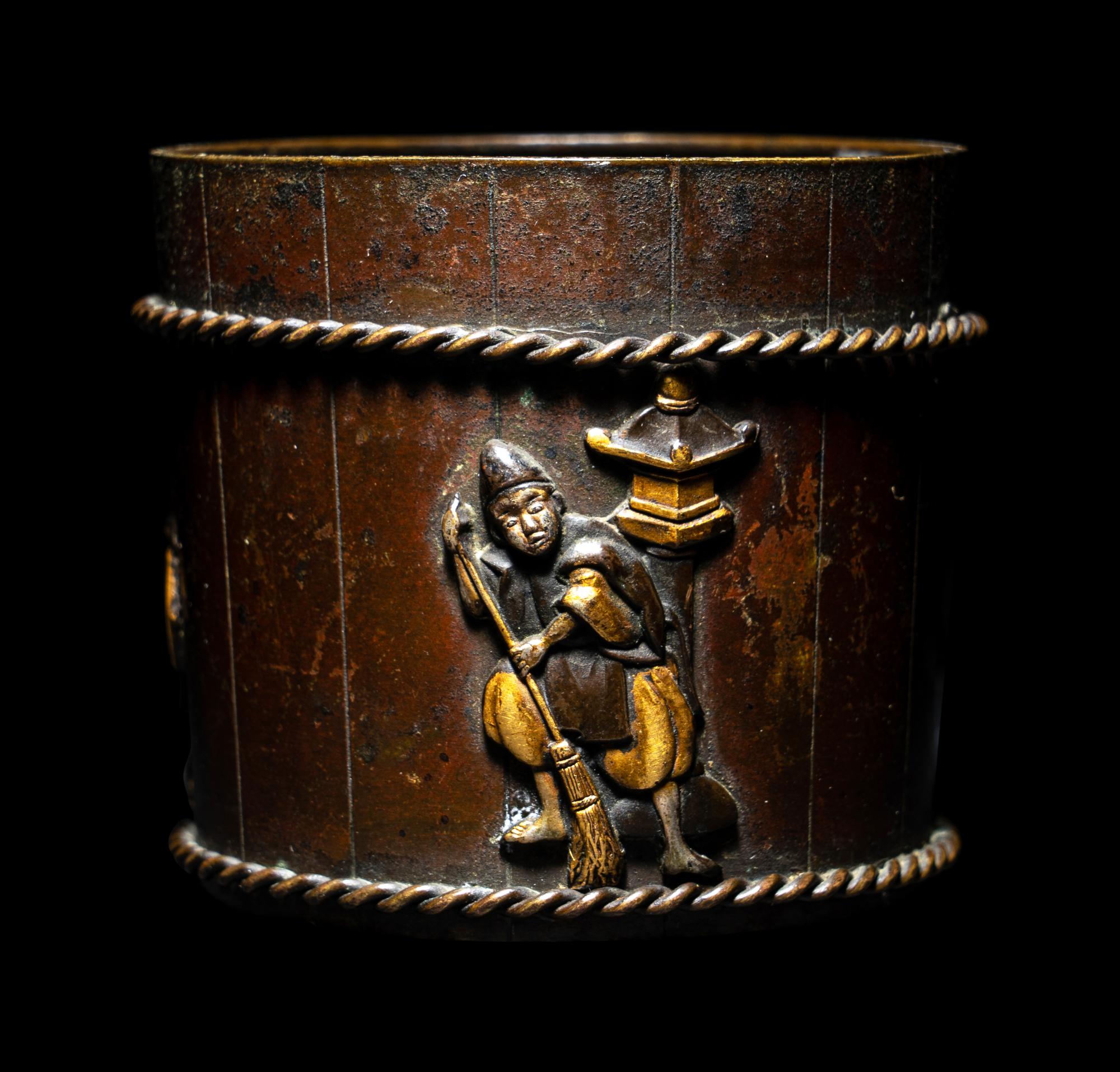 A Japanese Mixed-Metal Bucket-Form Holder
