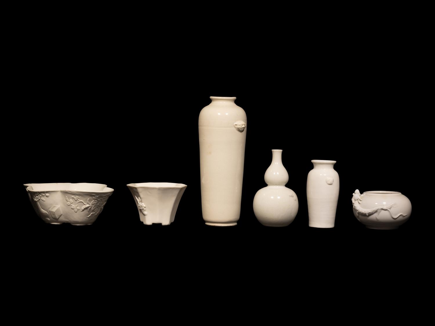 Six Chinese Blanc-de-Chine Porcelain Wares