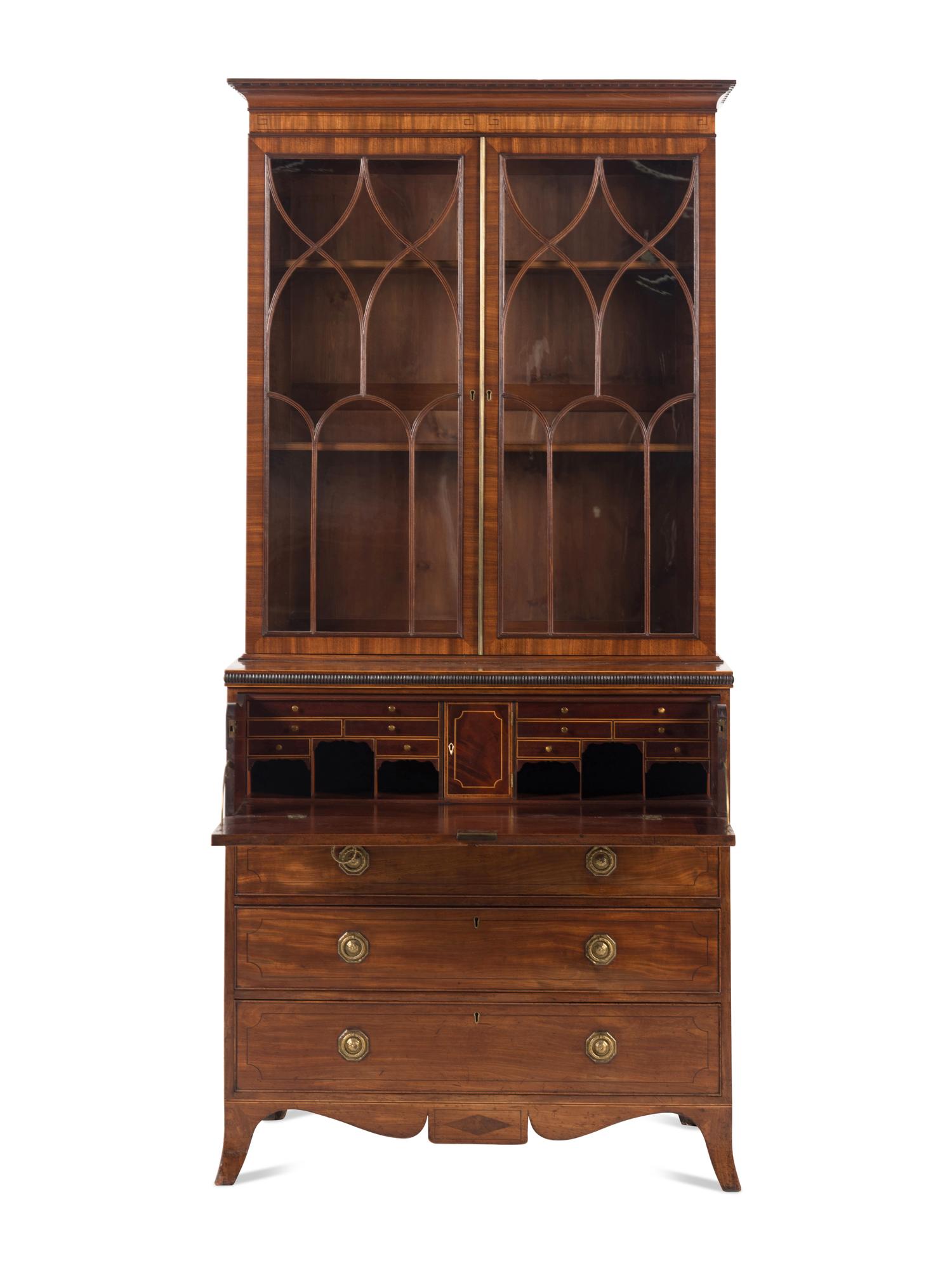 A George III Mahogany and Parcel Ebonized Bureau Bookcase