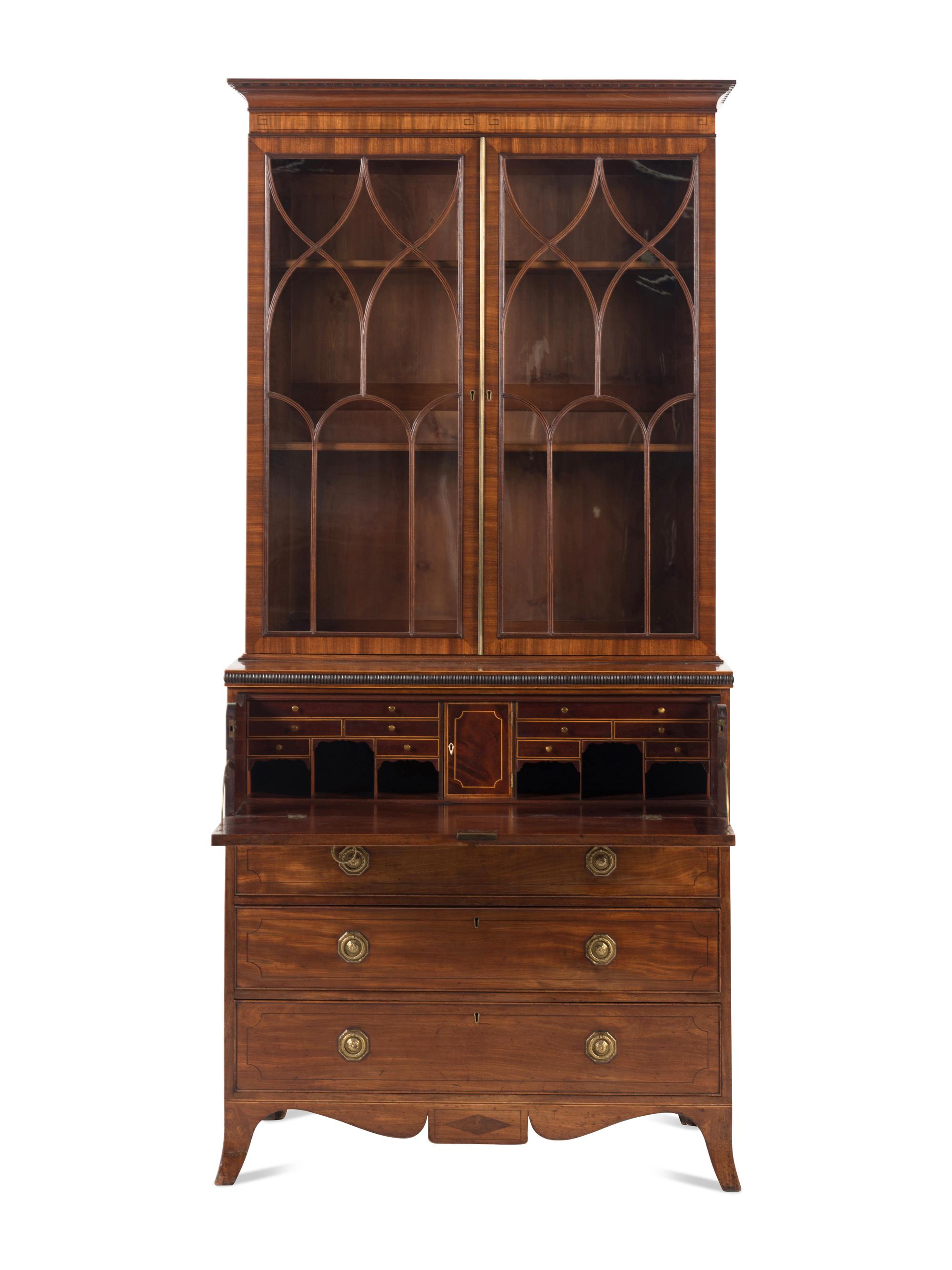 A George III Mahogany and Parcel Ebonized Bureau Bookcase