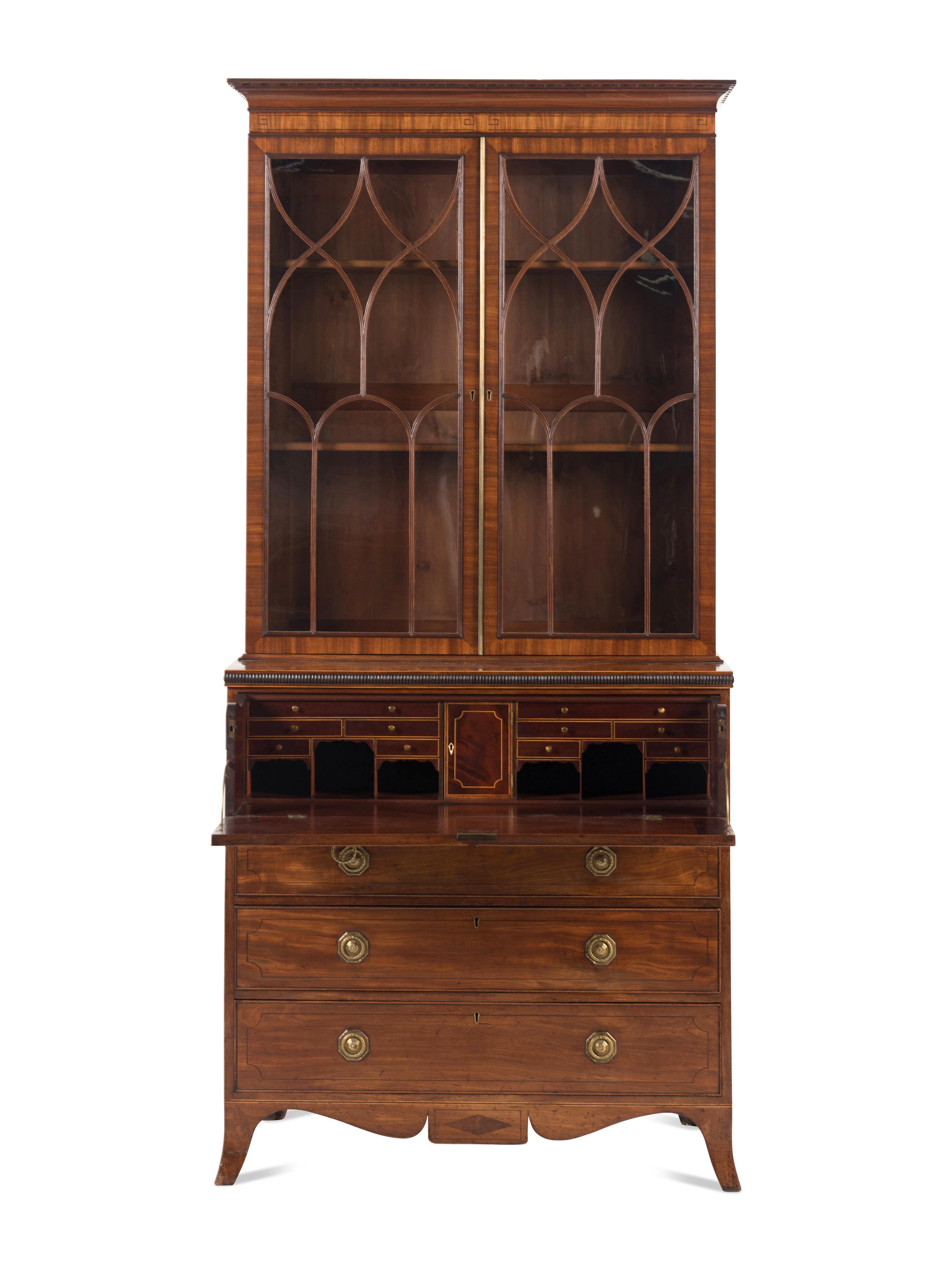 A George III Mahogany and Parcel Ebonized Bureau Bookcase