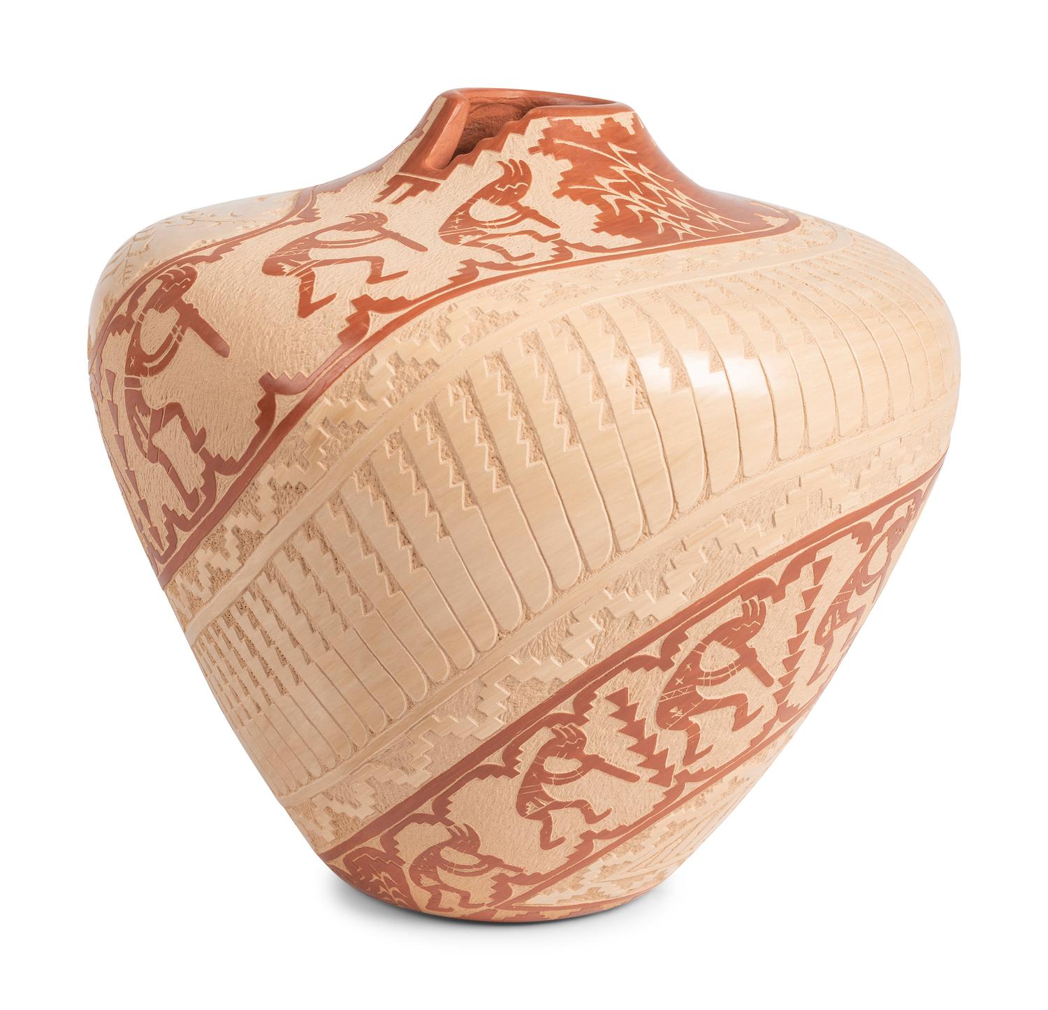 Sgraffito Red and Tan Pottery Jar