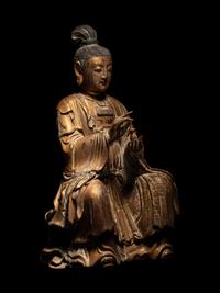 A Gilt Wood Figure of Seated Guanyin