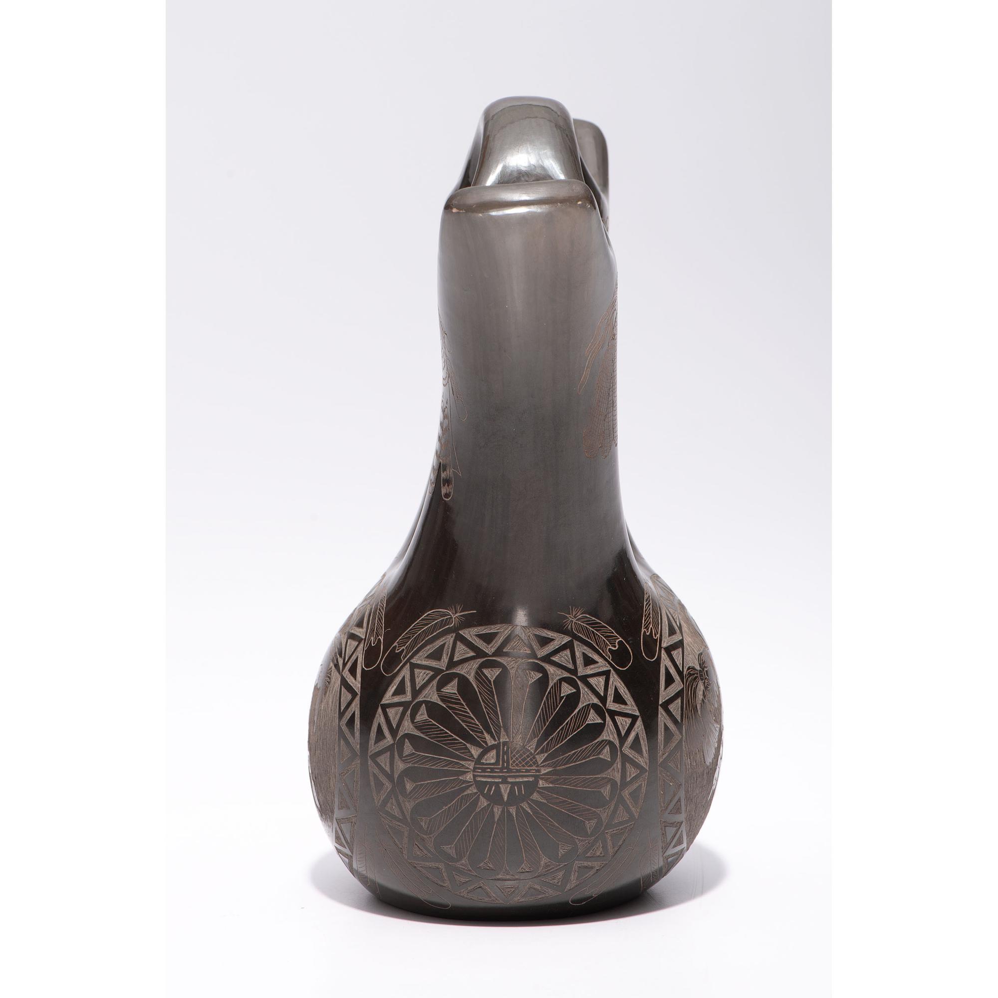 Award-Winning Pictorial Sgraffito Blackware Wedding Vase