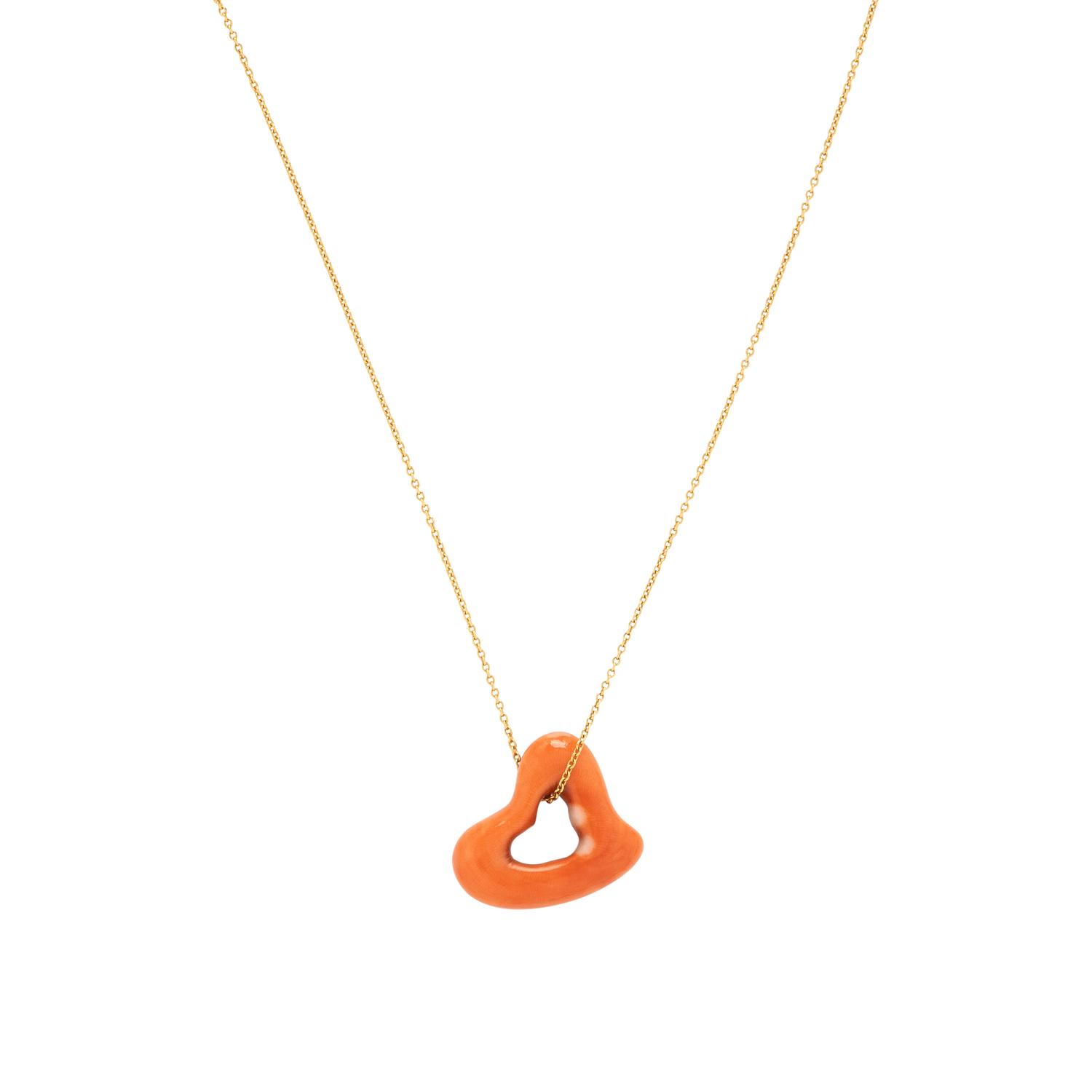 Tiffany & Co., Elsa Peretti, 'Open Heart', Coral and Yellow Gold Necklace