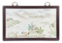 A Set of Four Chinese Porcelain Plaques Height 16 1/2 x width 29 inches.
