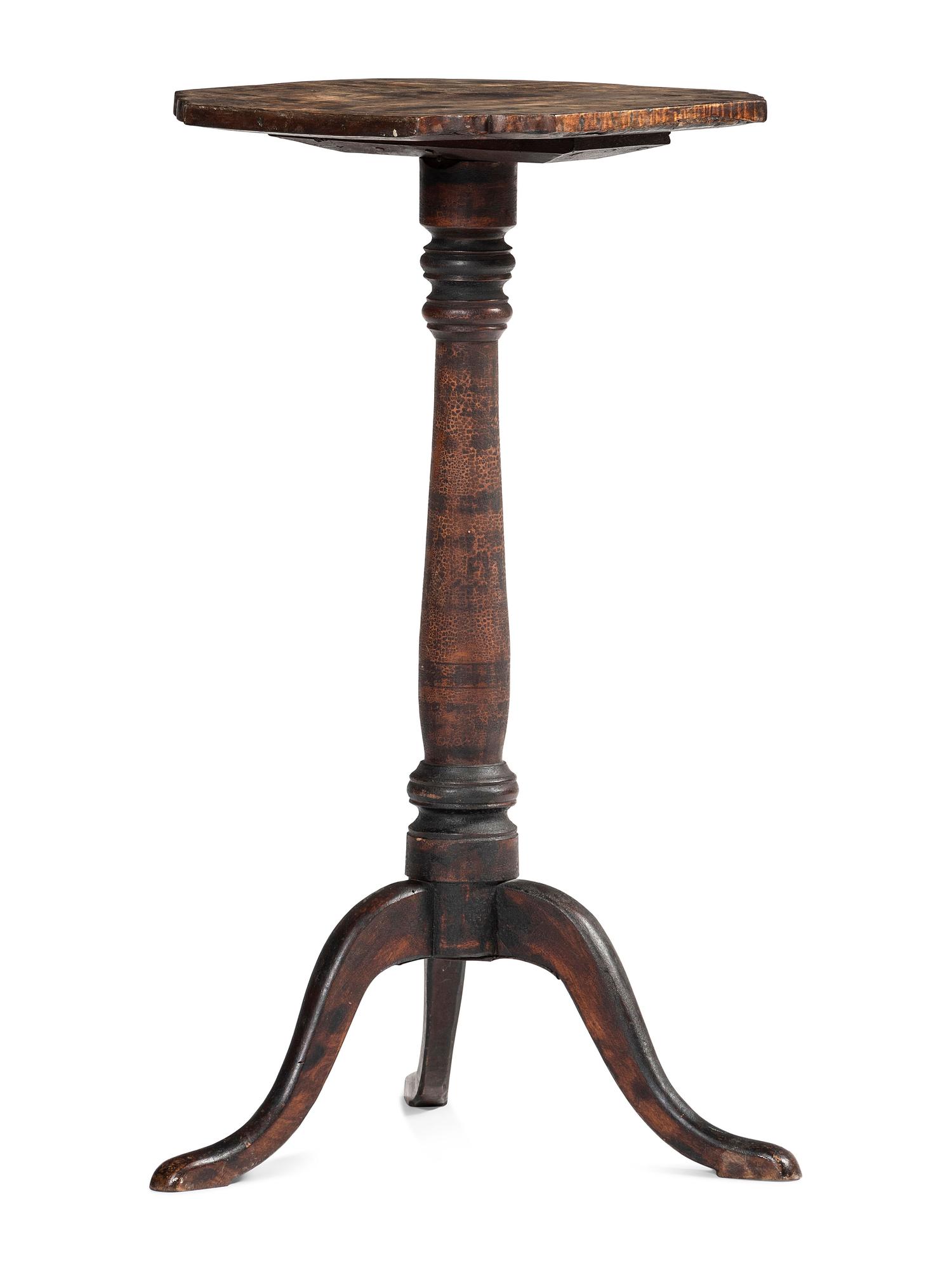 A Federal Turned and Stained Cherrywood Tablet-Top Candlestand