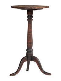 A Federal Turned and Stained Cherrywood Tablet-Top Candlestand