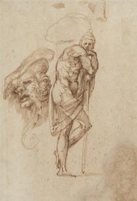 Studies of a Man Leaning on a Staff and of a Grotesque Head