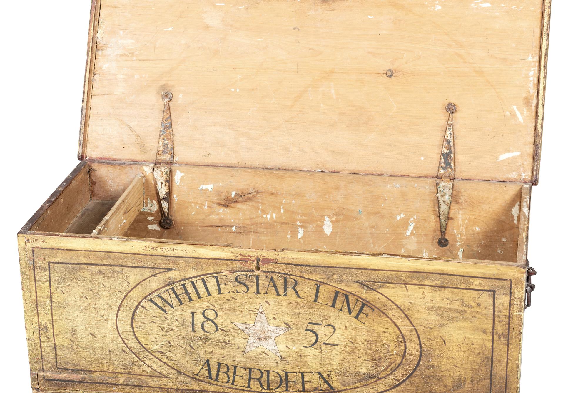 An English Paint Decorated Pine The Renown White-Star Line Blanket Chest