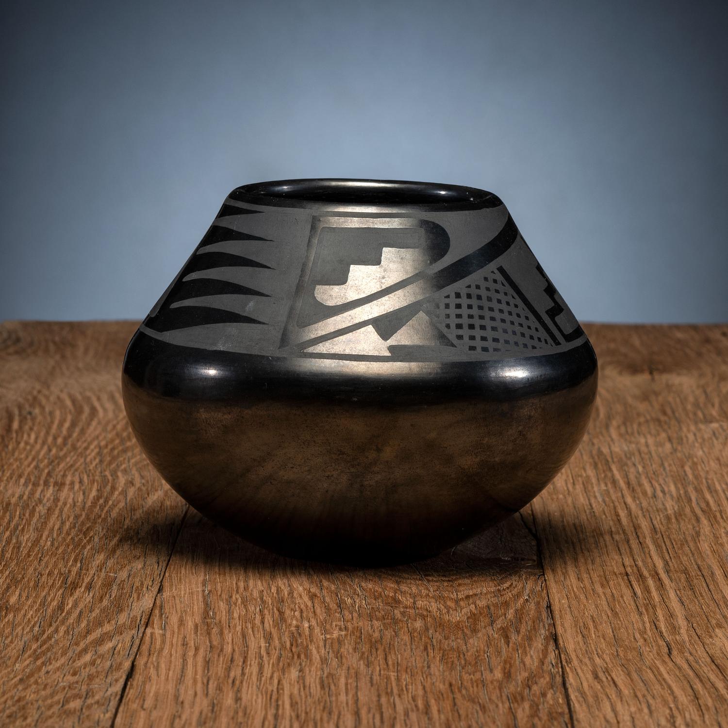 Blackware Pottery Bowl, with Gunmetal Finish
