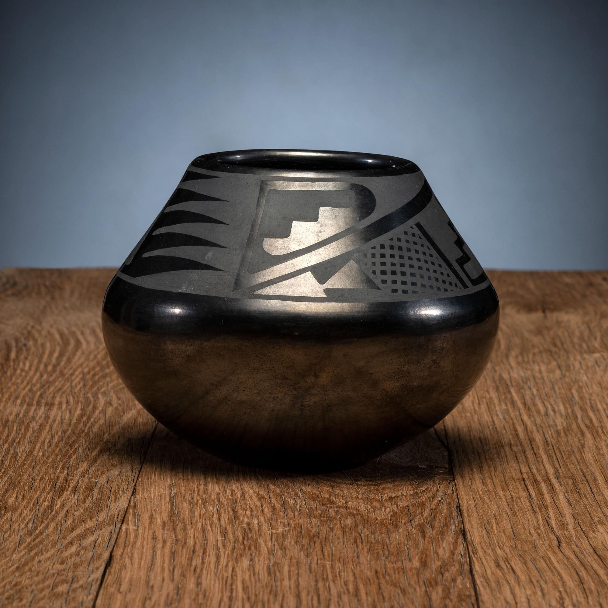 Blackware Pottery Bowl, with Gunmetal Finish