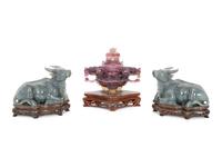 A Trio of Chinese Carved Hardstone Figures on Stands