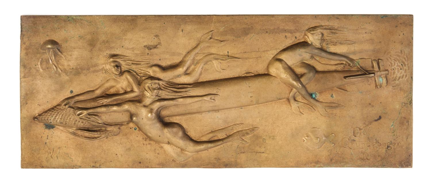 A Continental Gilt Bronze Relief Plaque Height 8 1/4 x width 22 inches.