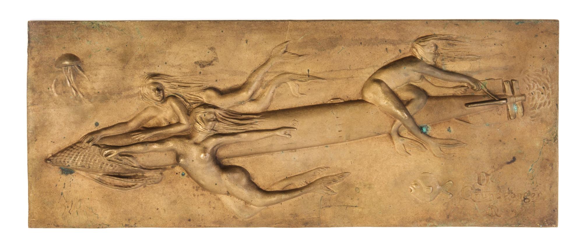 A Continental Gilt Bronze Relief Plaque Height 8 1/4 x width 22 inches.