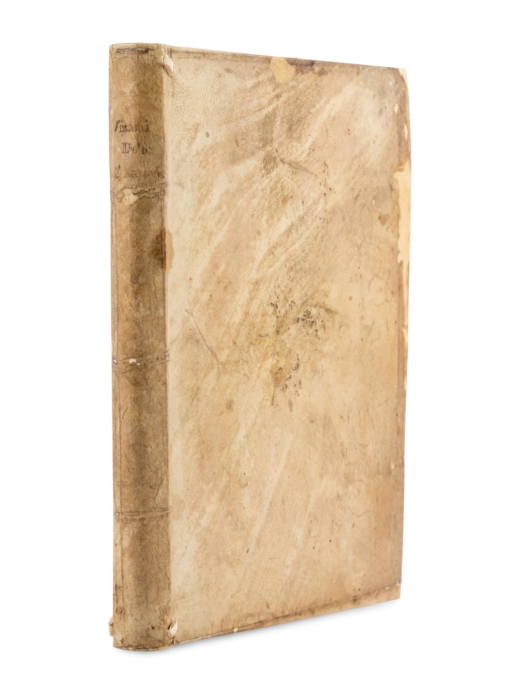 VIZANI, Angelo (d. 1552). Trattato Dello Schermo...Nel Quale Discorre Intorno all' Eccellenza Dell'Armi et Delle Lettere: Intorno all' Offesa et Difesa . Bologna: Gio. Rossi, 1588.