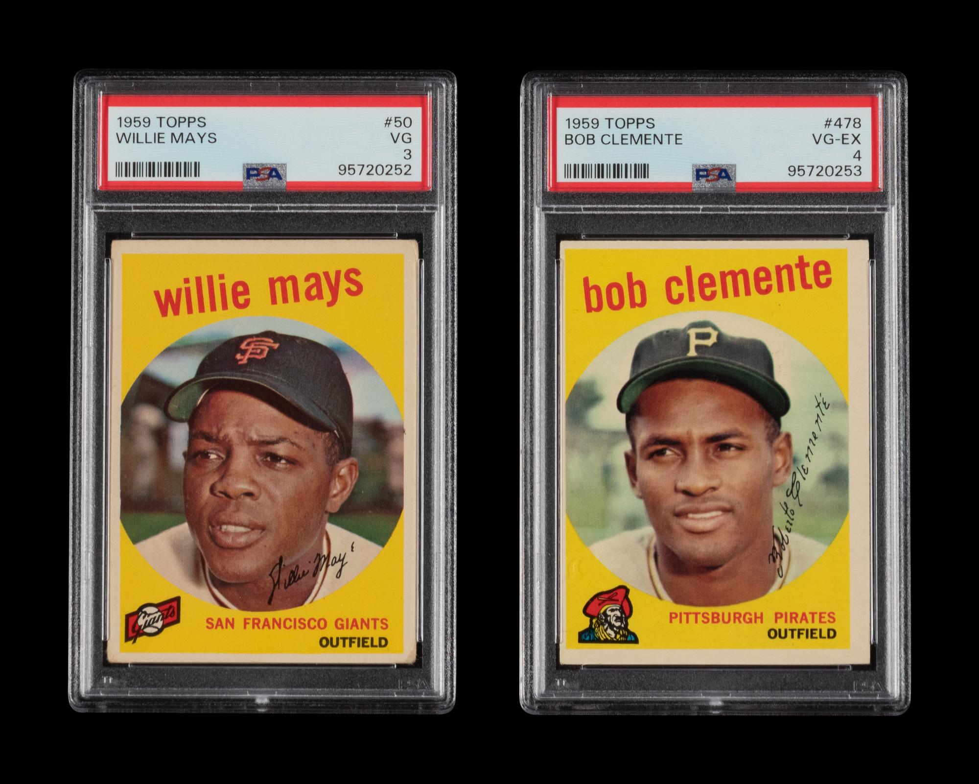 A Group of PSA Graded 1959 Topps Baseball Cards Including Mays and Clemente