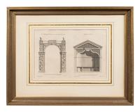 A Collection of Fifteen Engravings with Hand-Coloring of Architectural and Military Scenes
