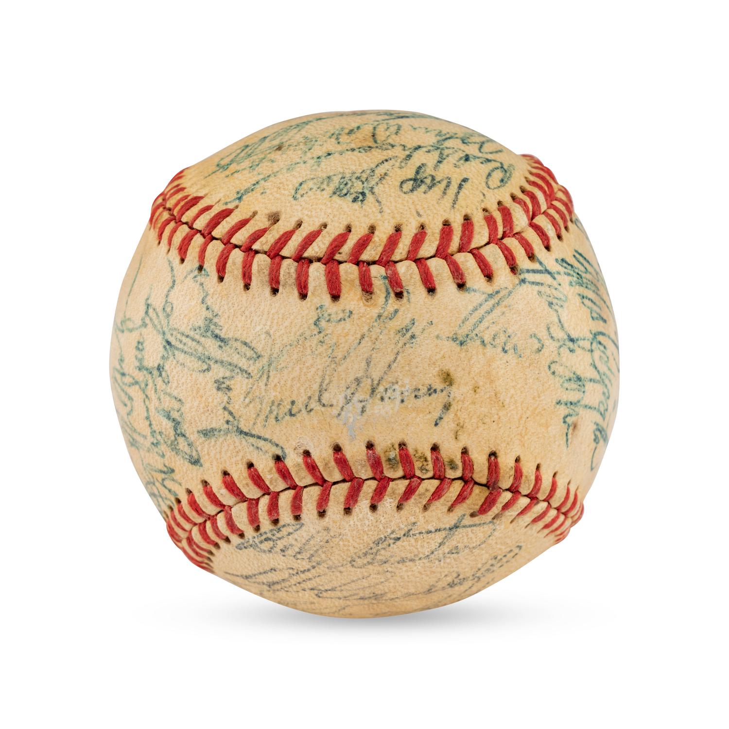 A 1957 World Series Champions Milwaukee Braves Team Signed Autograph Baseball Including Hank Aaron (JSA Letter of Authenticity),