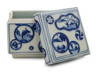 A Japanese Blue and White Porcelain Square Covered Box