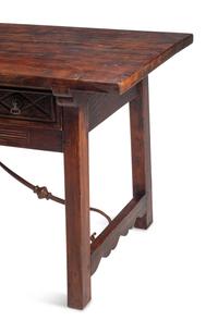 A Spanish Iron-Mounted Walnut Trestle Table