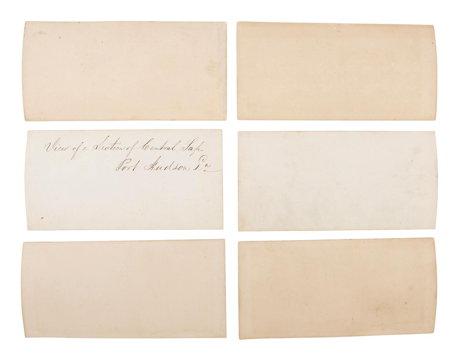 [CIVIL WAR]. A group of 6 stereoviews of Port Hudson, Louisiana, after the siege, incl. Confederate fortifications, "rat holes," and other structures. [Baton Rouge, LA]: [McPherson & Oliver], ca 1863-1864.