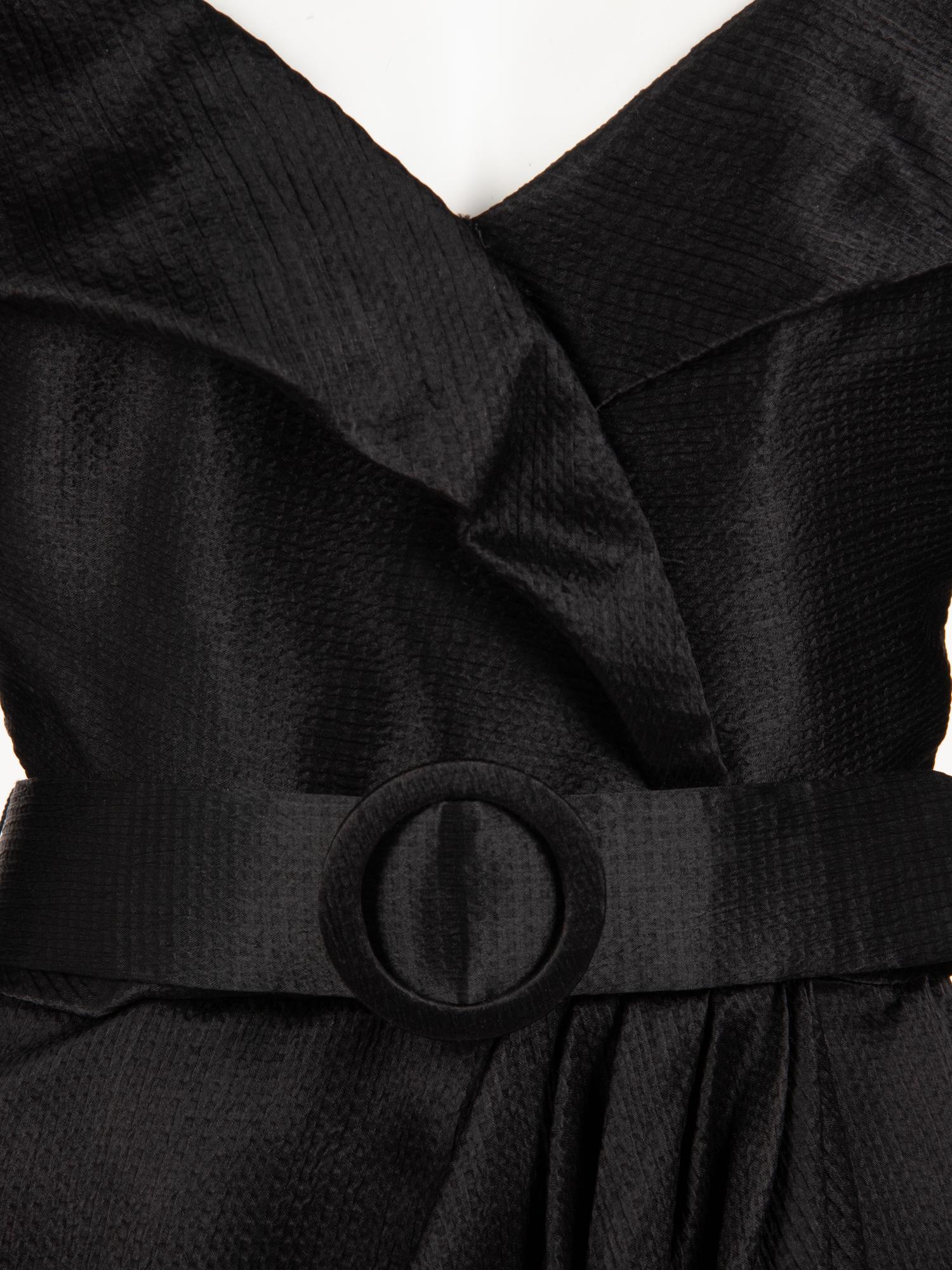 Scaasi Satin Seersucker Evening Dress with Belt, 1980-90s
