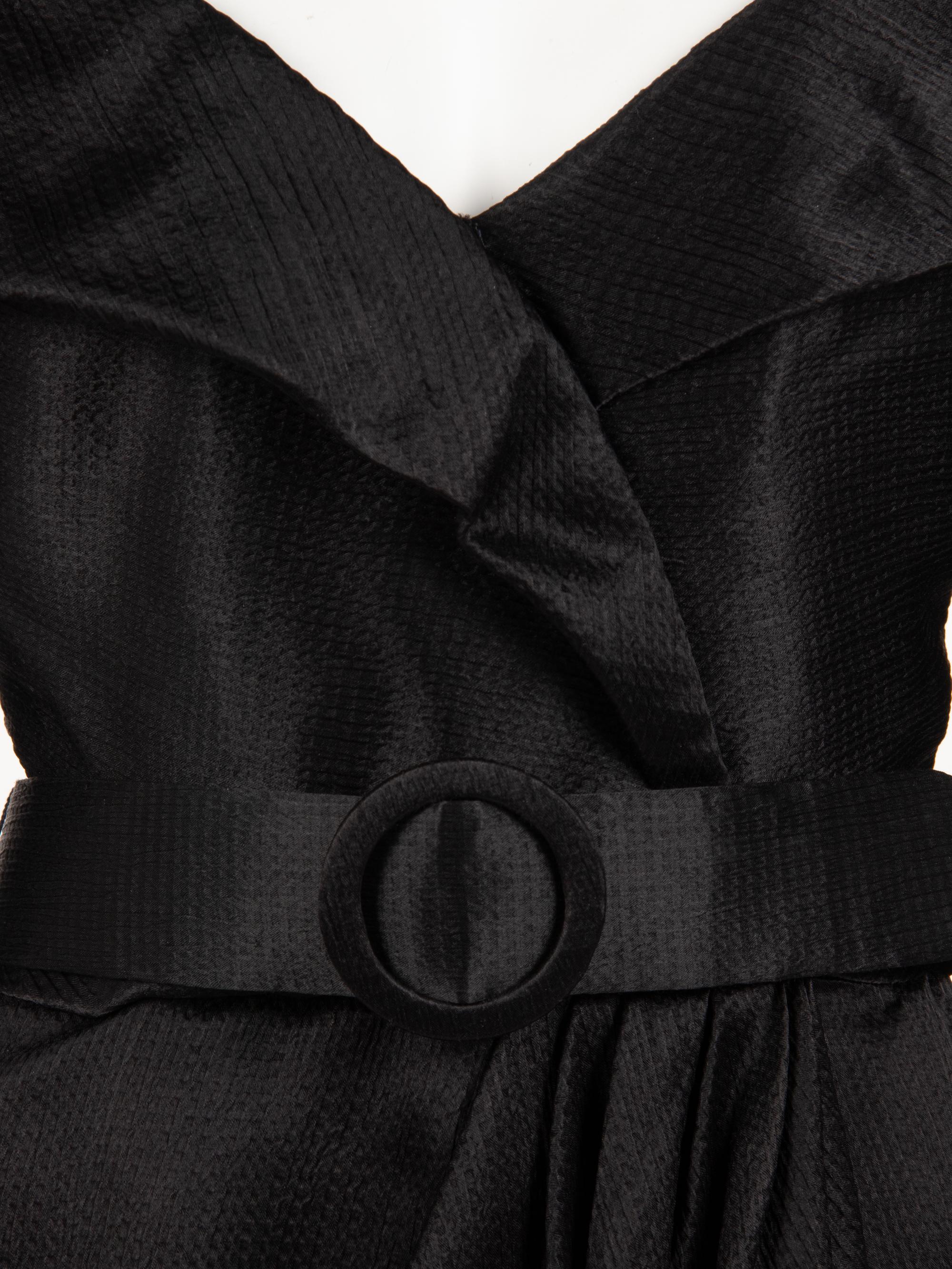 Scaasi Satin Seersucker Evening Dress with Belt, 1980-90s