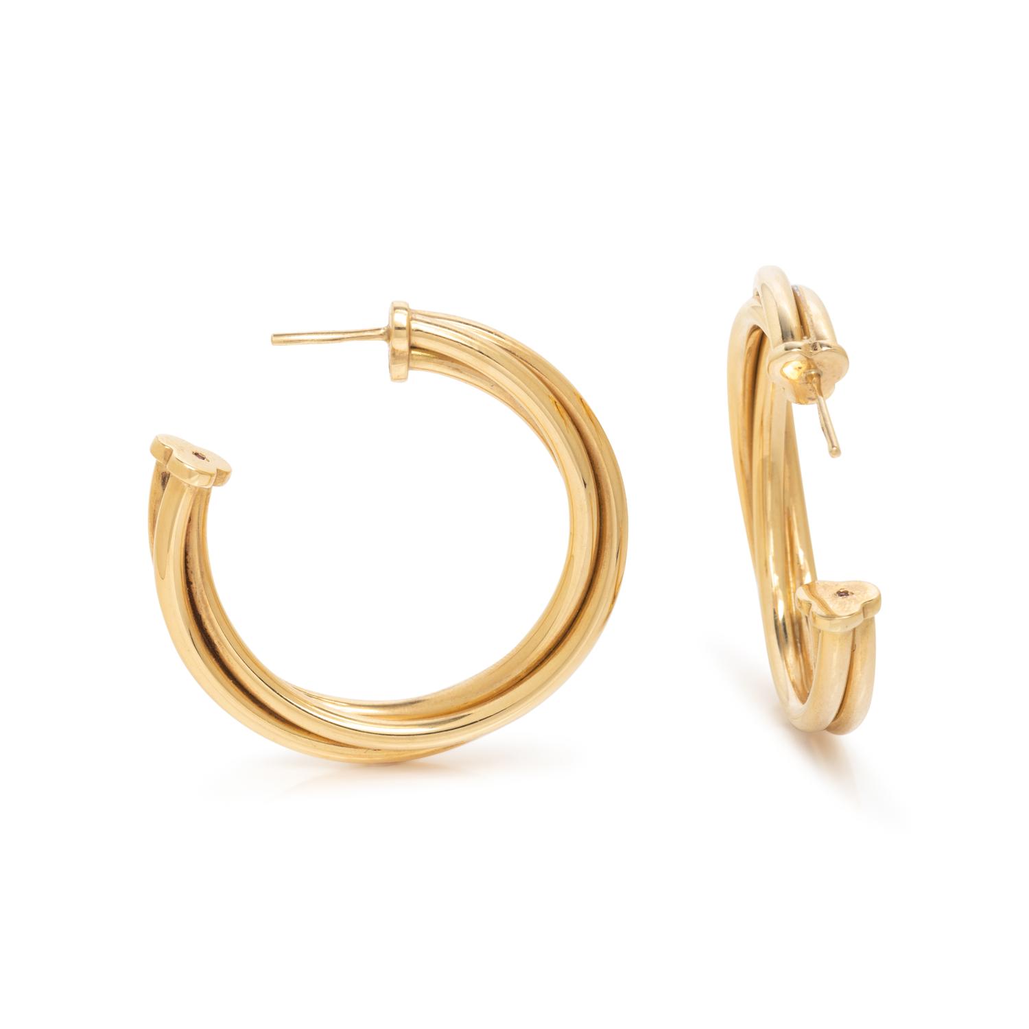 ROBERTO COIN, YELLOW GOLD TWISTED HOOP EARRINGS