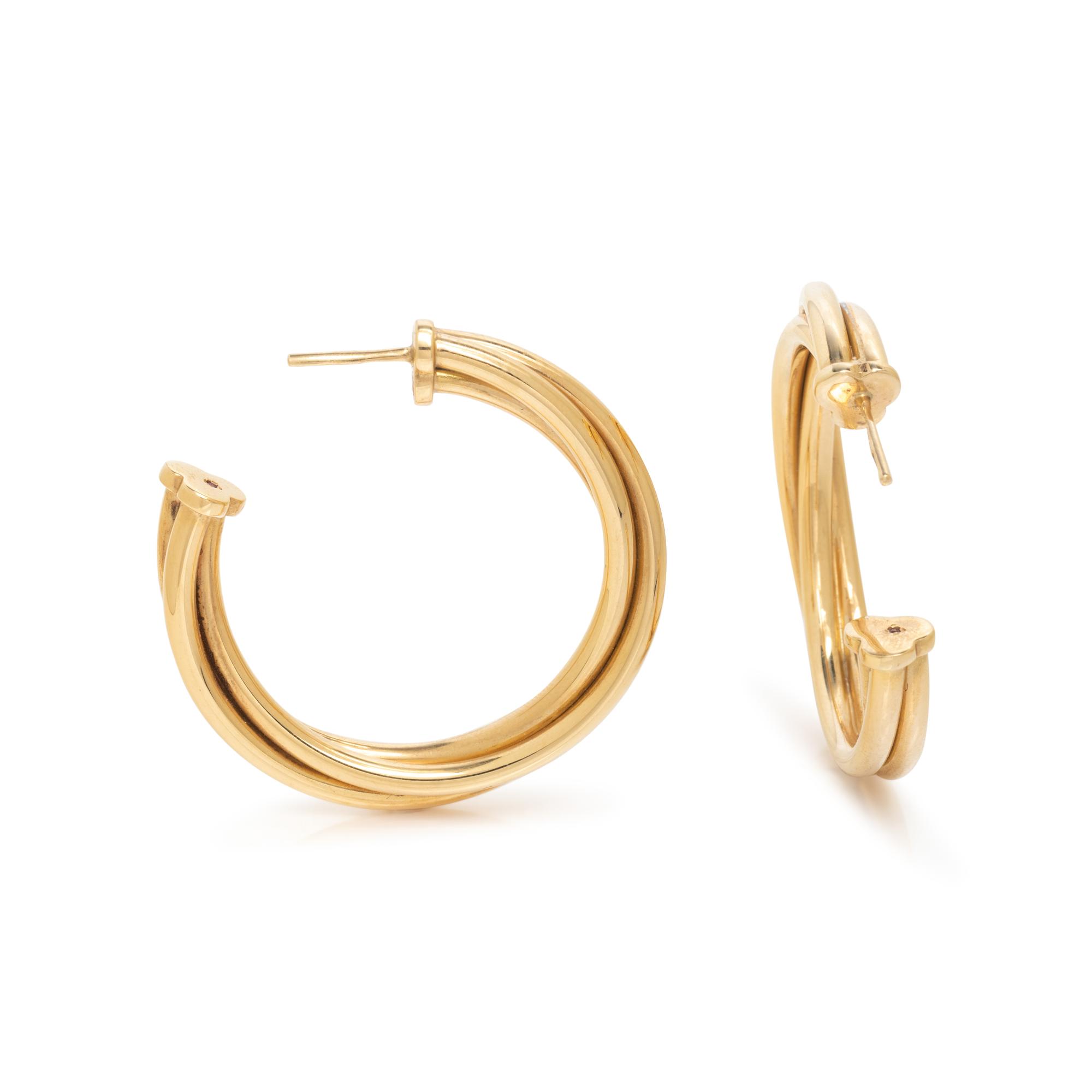 ROBERTO COIN, YELLOW GOLD TWISTED HOOP EARRINGS